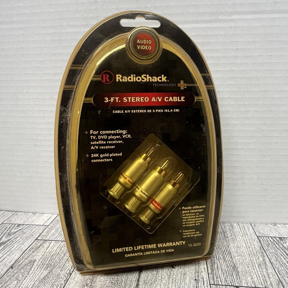 RadioShack 3 FT Stereo A/V Cable 24K Gold Plated Connectors RCA NOS 15-3020